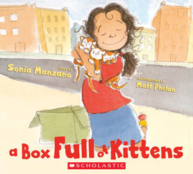 Young Girl Hugging Three Kittens Illustrated