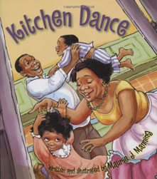 Family of Four Dancing in a Kitchen Illustrated