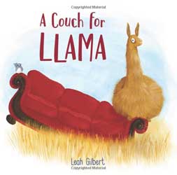 Illustration of a llama sitting on the end of a couch as it tips from its weight